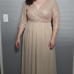 Elegant Sequin Beige Evening Gown
